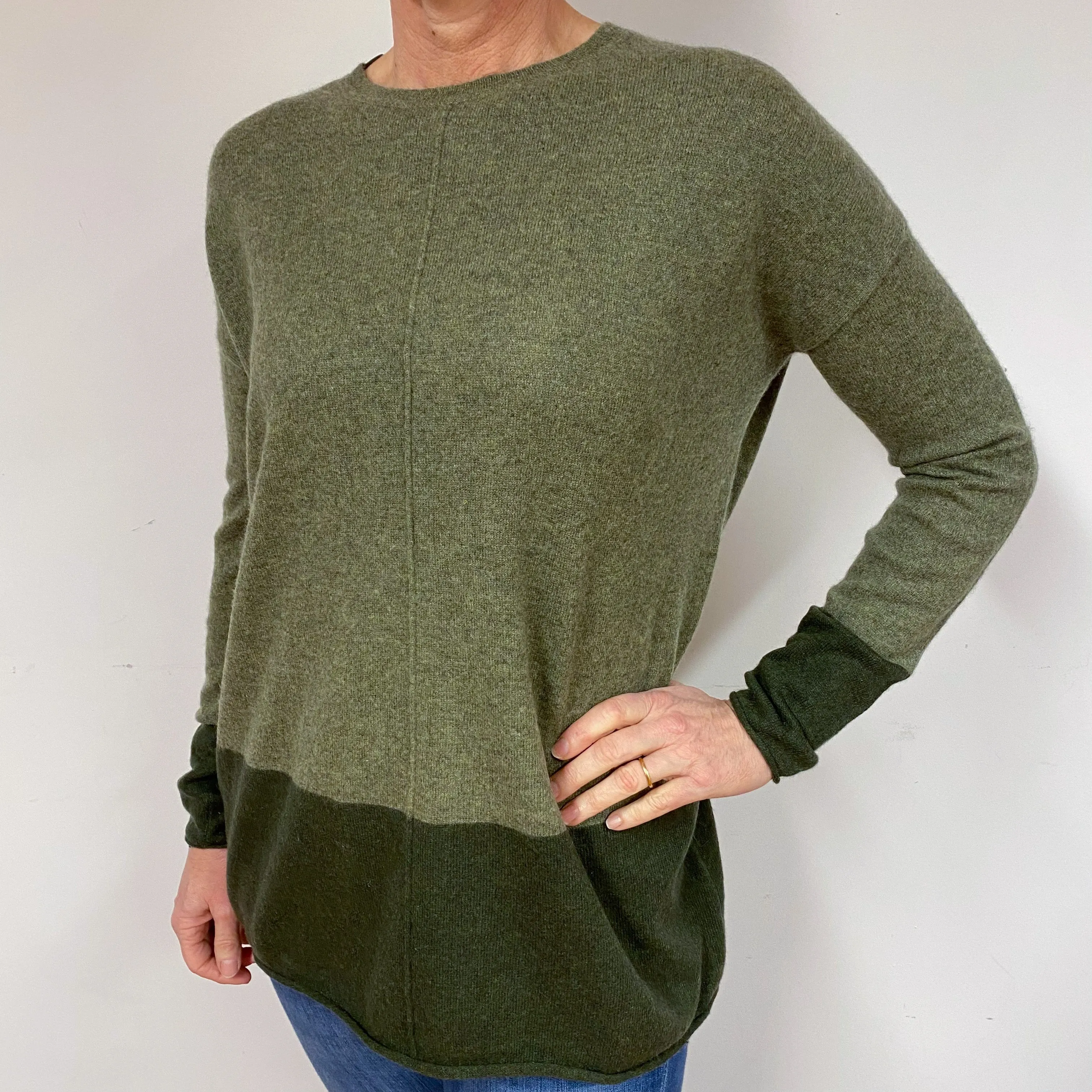 Khaki Green Cashmere Crew Neck Jumper Medium