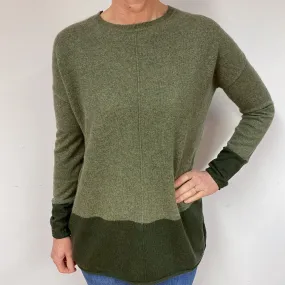 Khaki Green Cashmere Crew Neck Jumper Medium