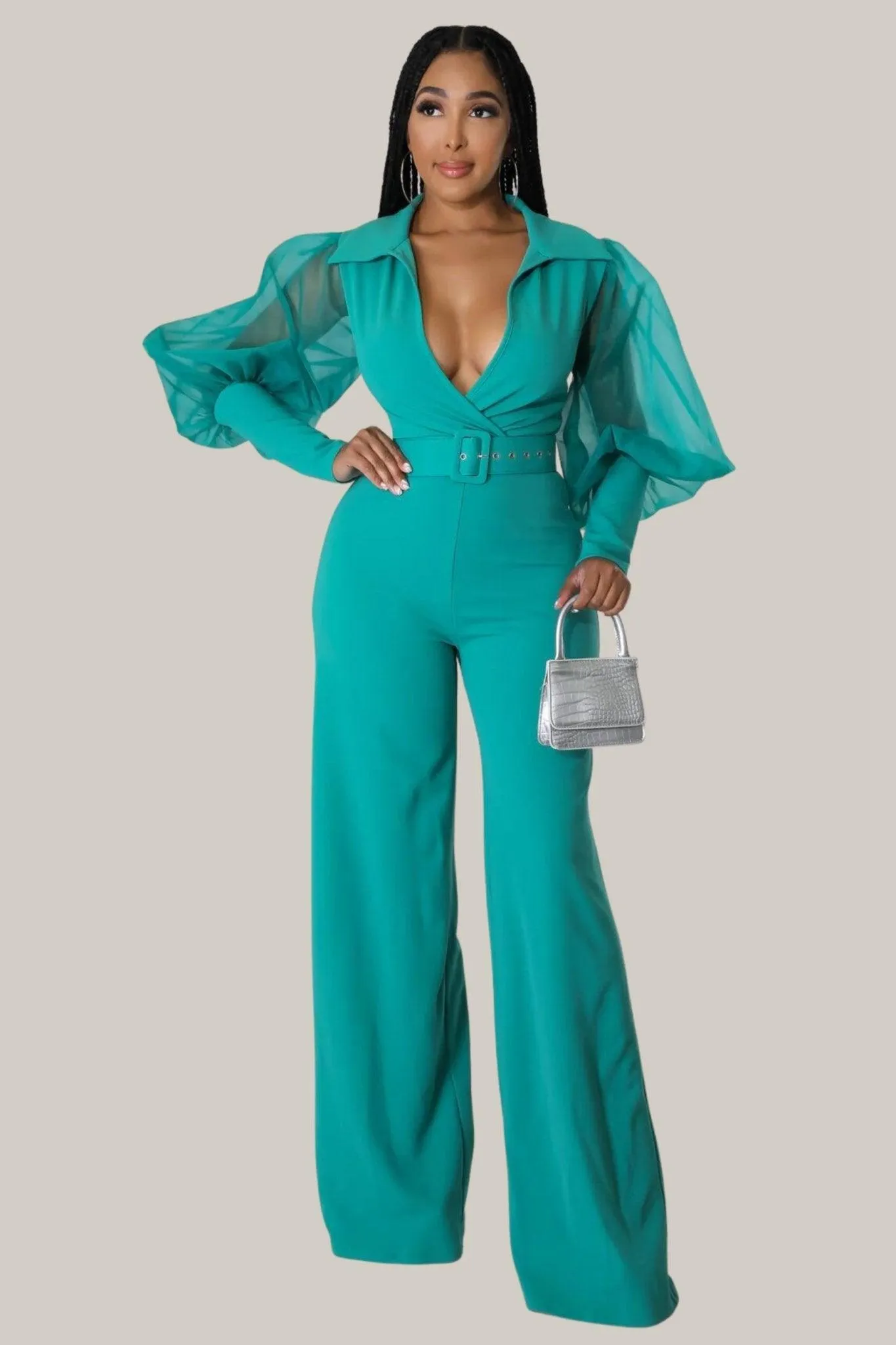 Kiana Puff Sleeves Belted Jumpsuit