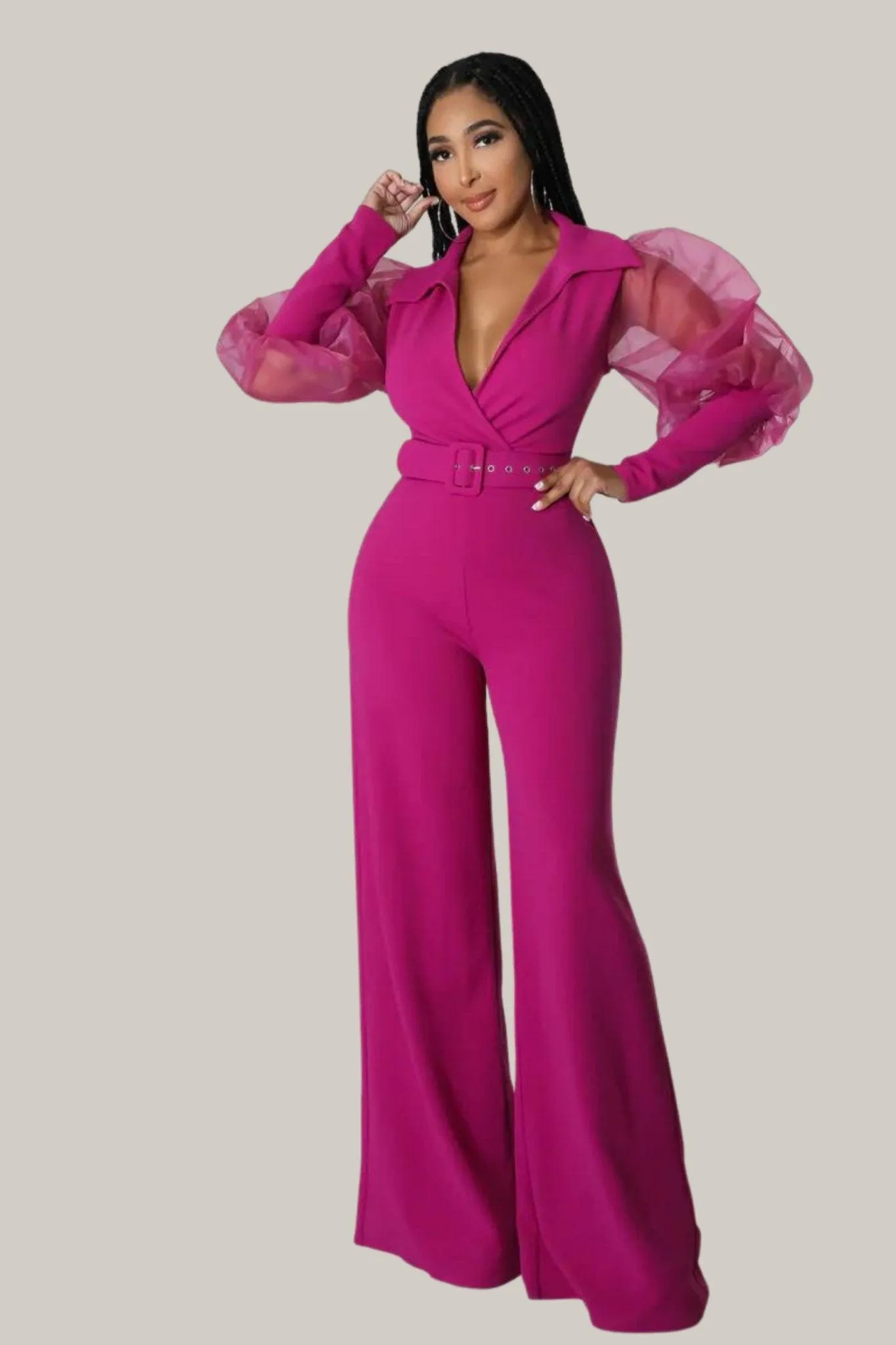 Kiana Puff Sleeves Belted Jumpsuit