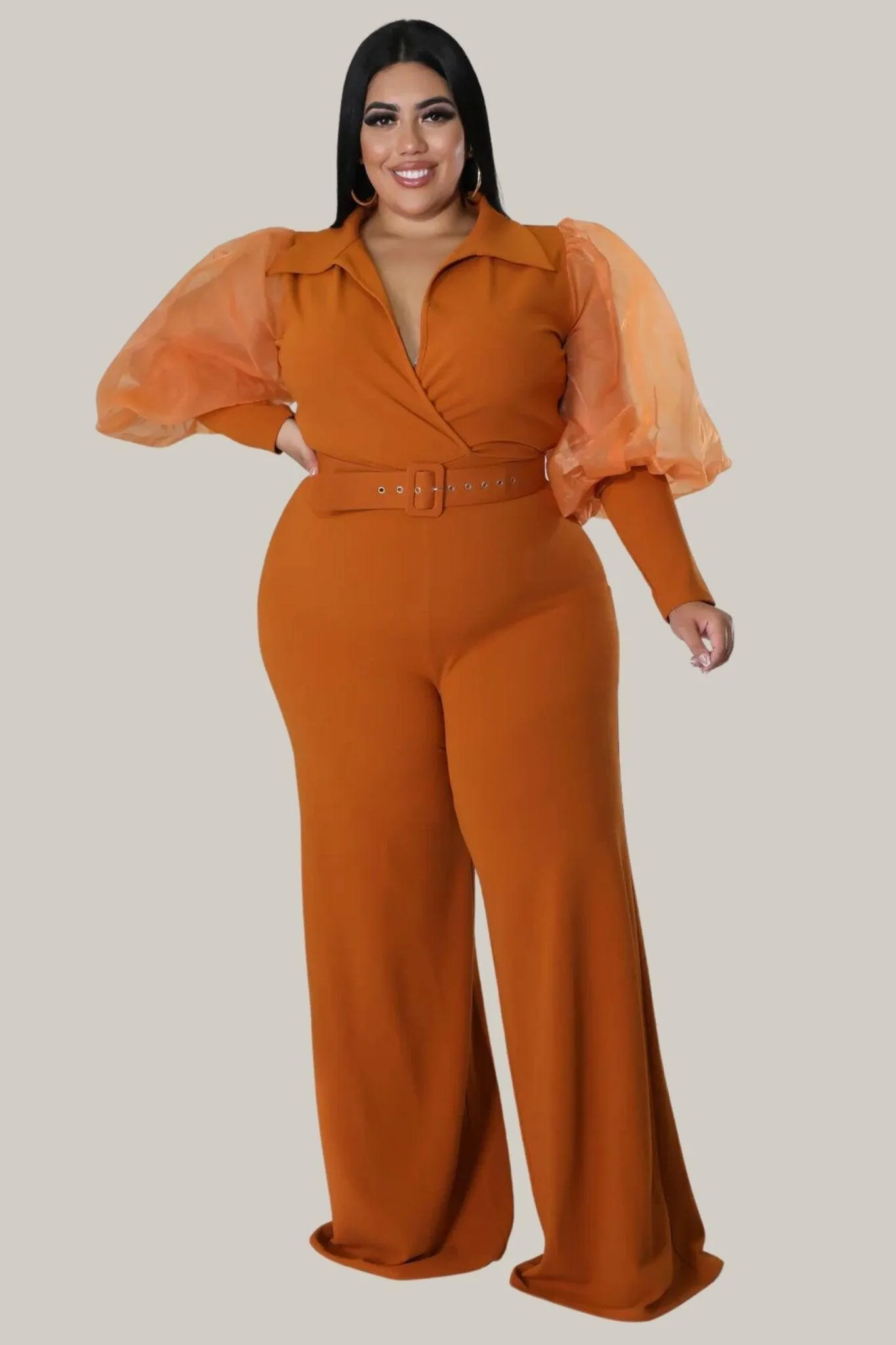 Kiana Puff Sleeves Belted Jumpsuit