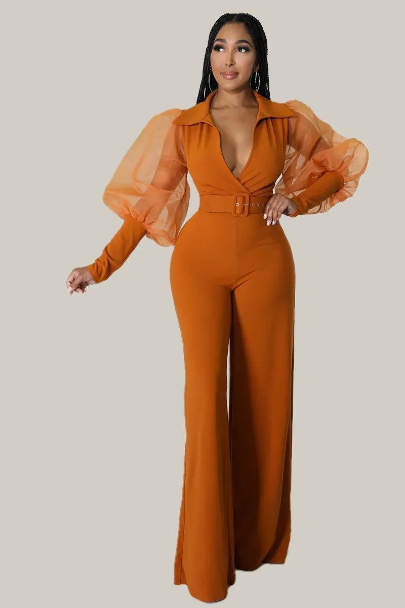 Kiana Puff Sleeves Belted Jumpsuit