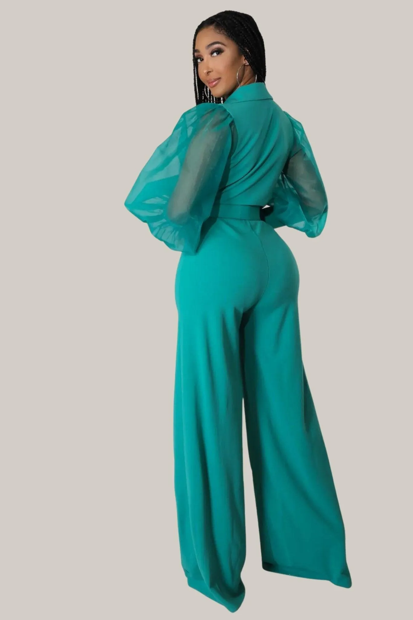 Kiana Puff Sleeves Belted Jumpsuit