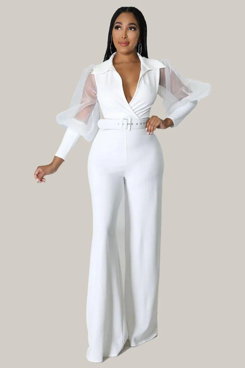 Kiana Puff Sleeves Belted Jumpsuit