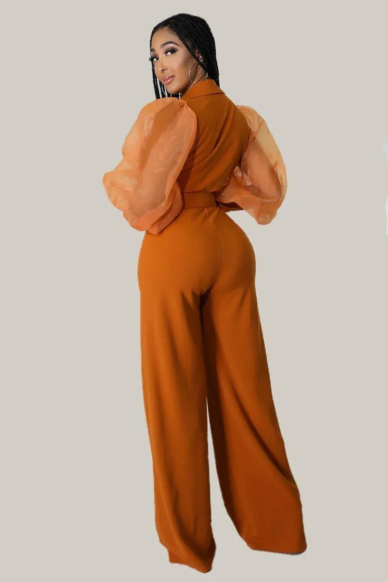 Kiana Puff Sleeves Belted Jumpsuit