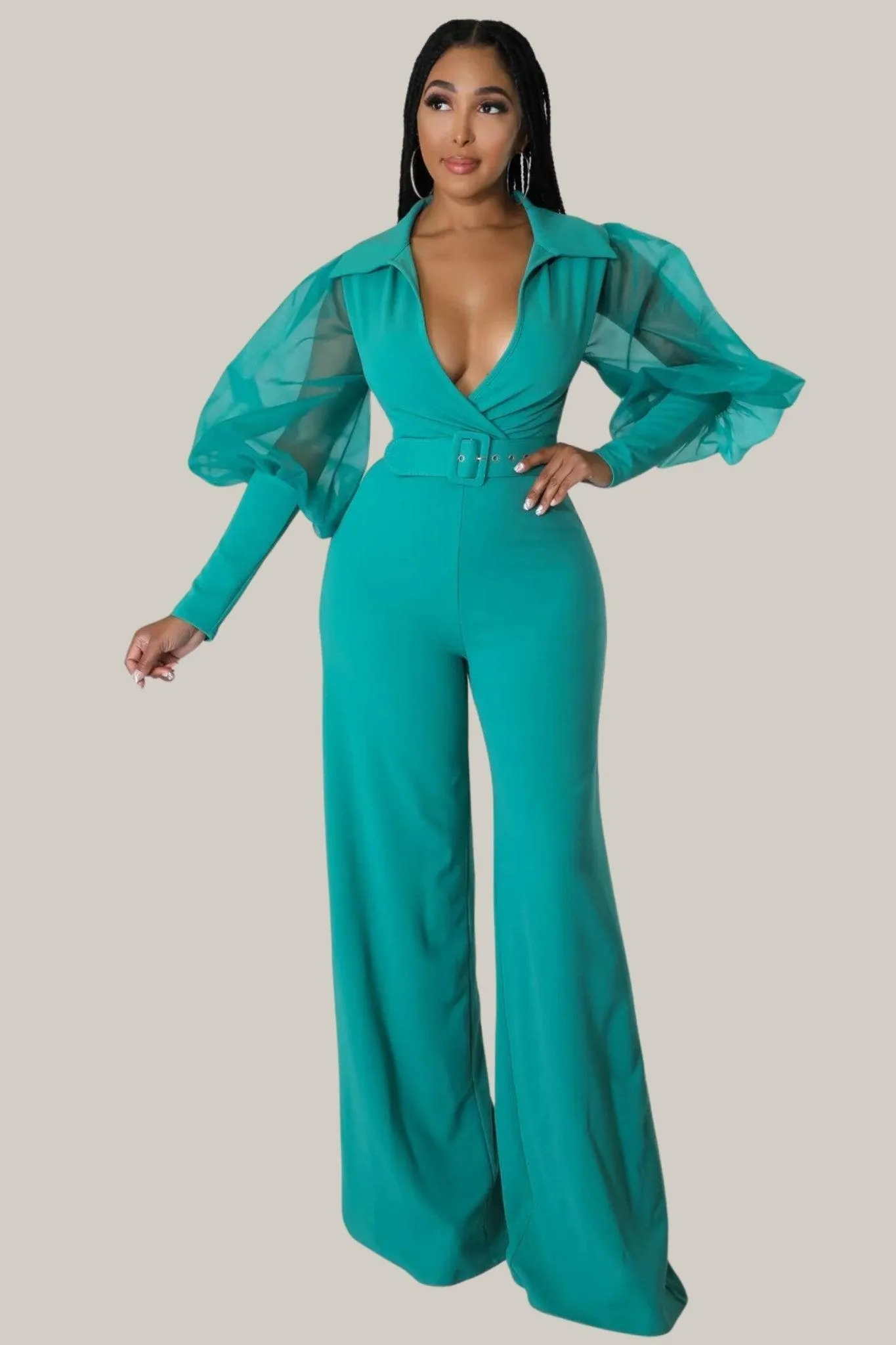 Kiana Puff Sleeves Belted Jumpsuit