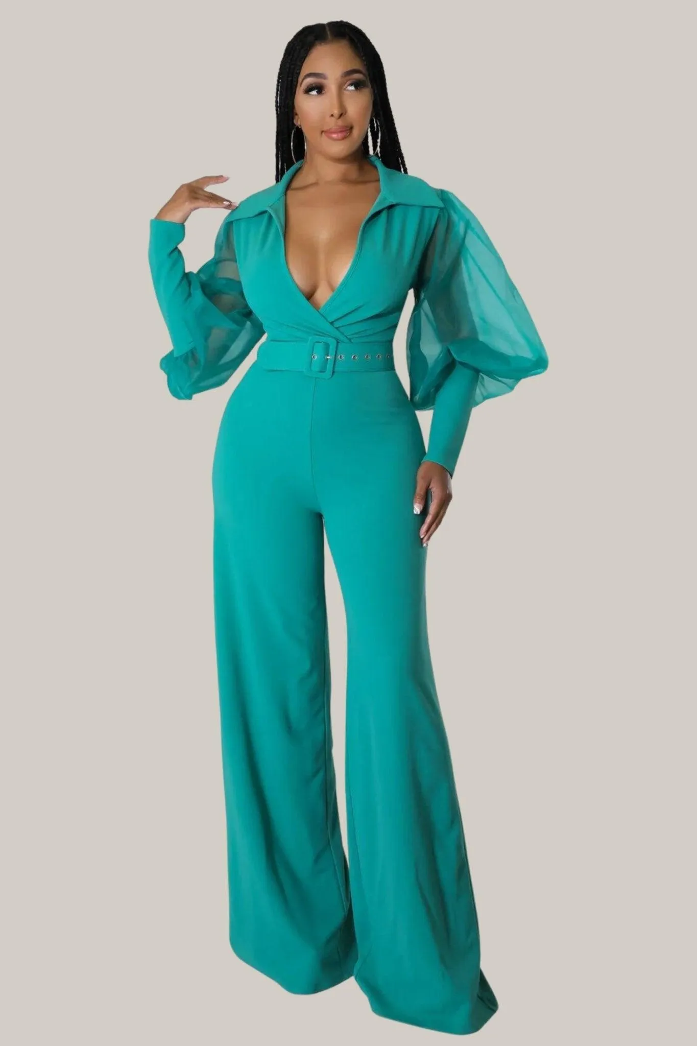 Kiana Puff Sleeves Belted Jumpsuit