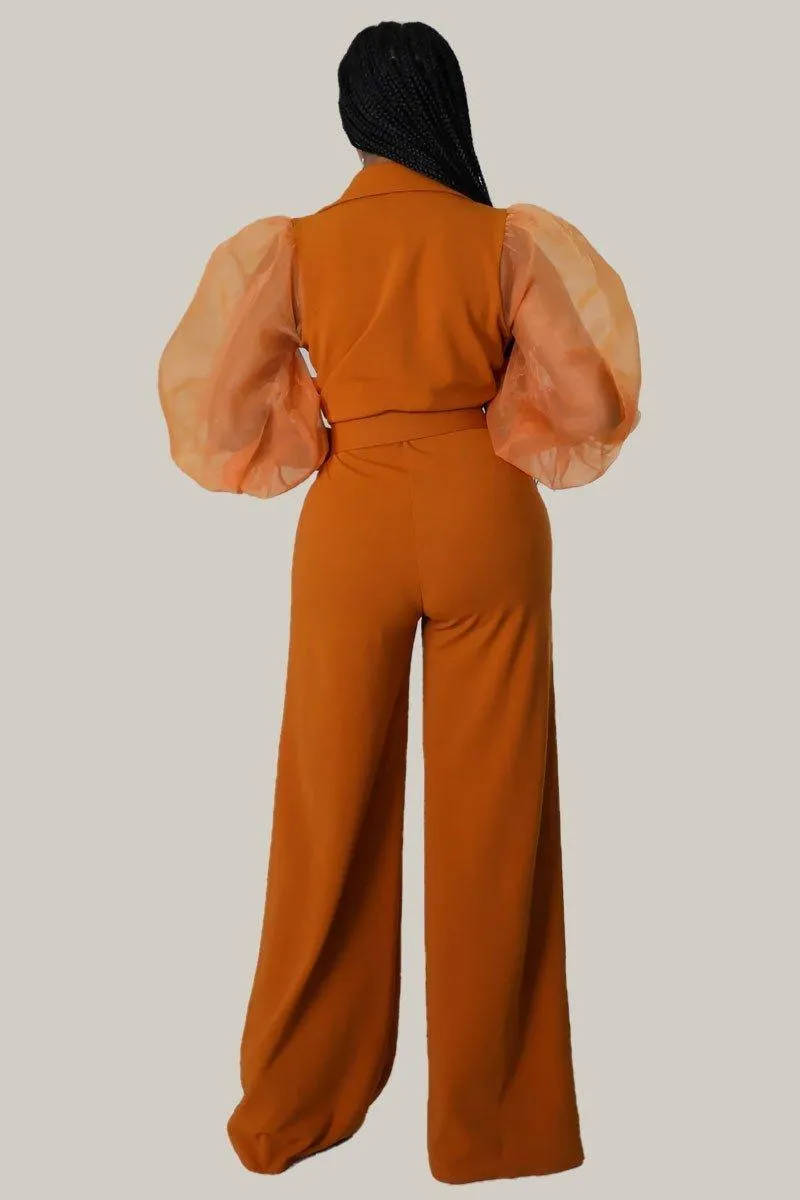 Kiana Puff Sleeves Belted Jumpsuit