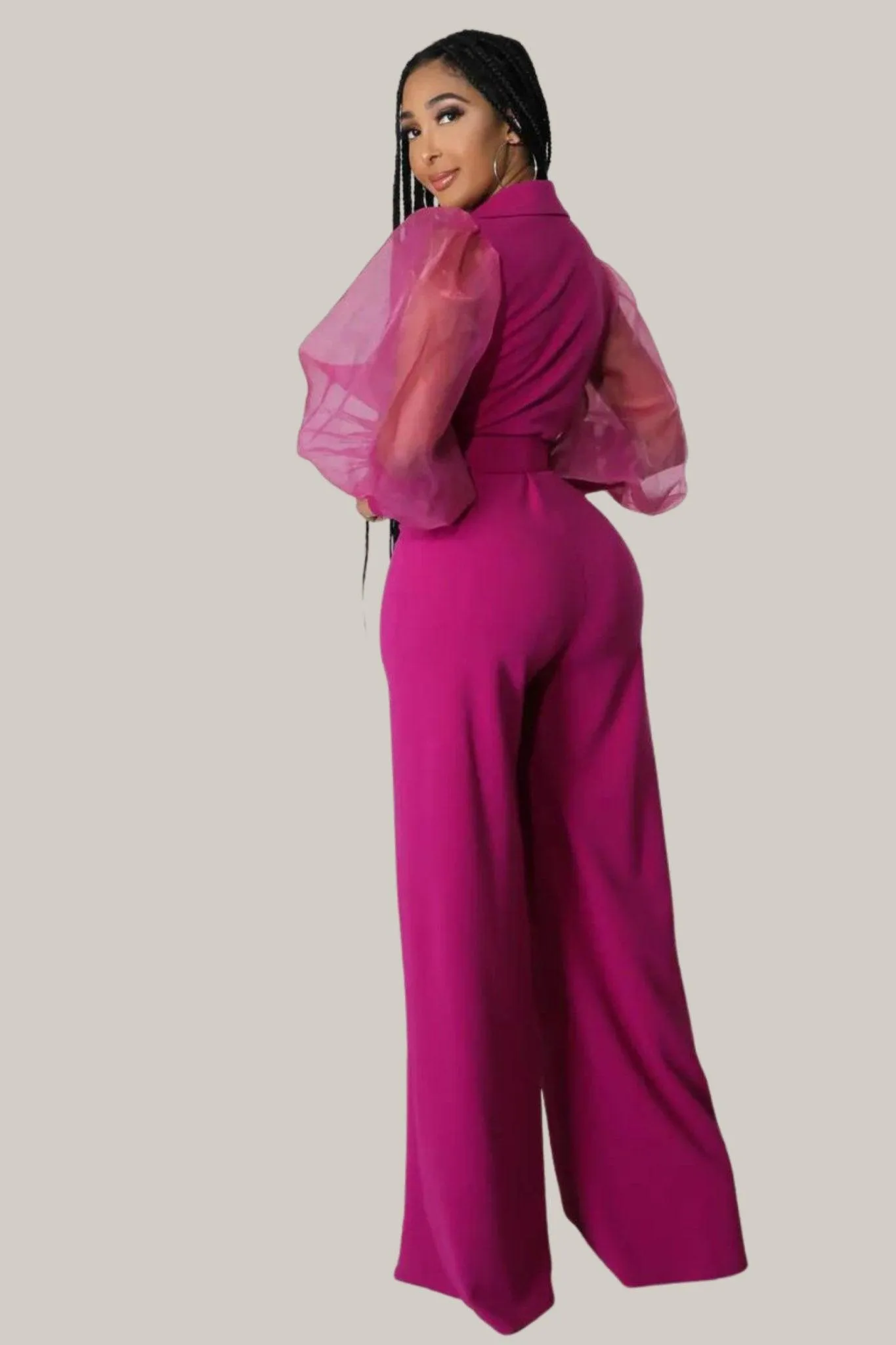 Kiana Puff Sleeves Belted Jumpsuit