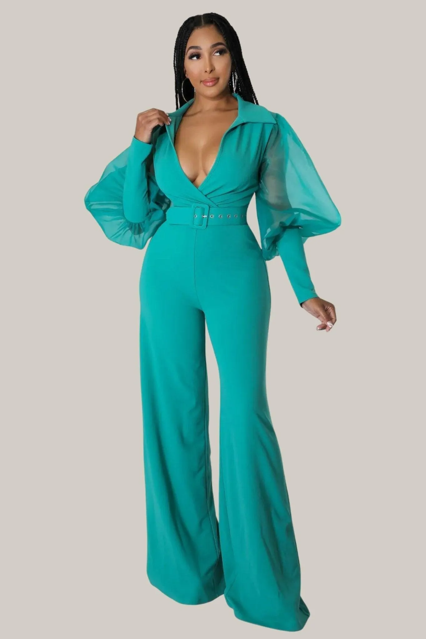 Kiana Puff Sleeves Belted Jumpsuit