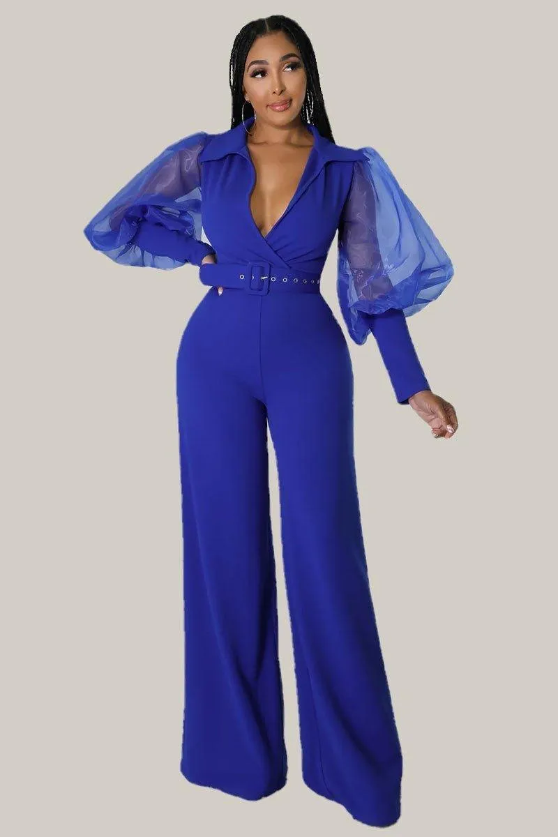 Kiana Puff Sleeves Belted Jumpsuit