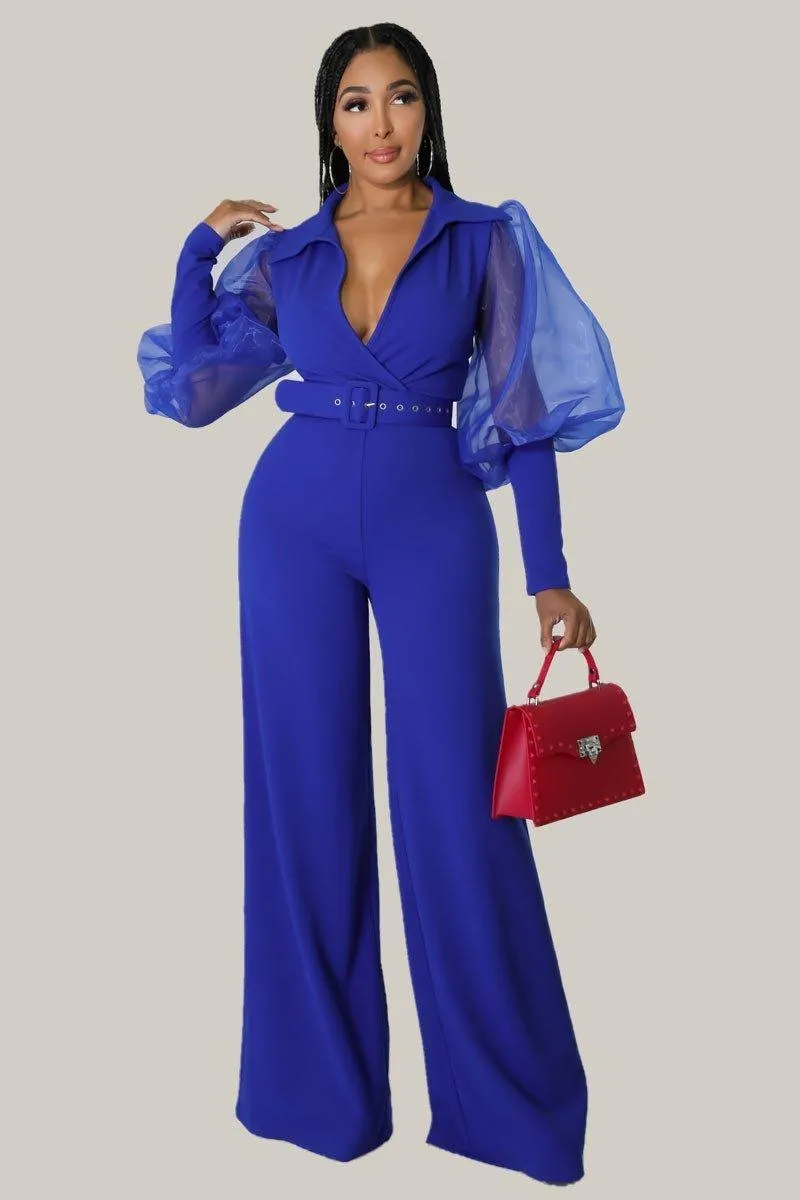 Kiana Puff Sleeves Belted Jumpsuit