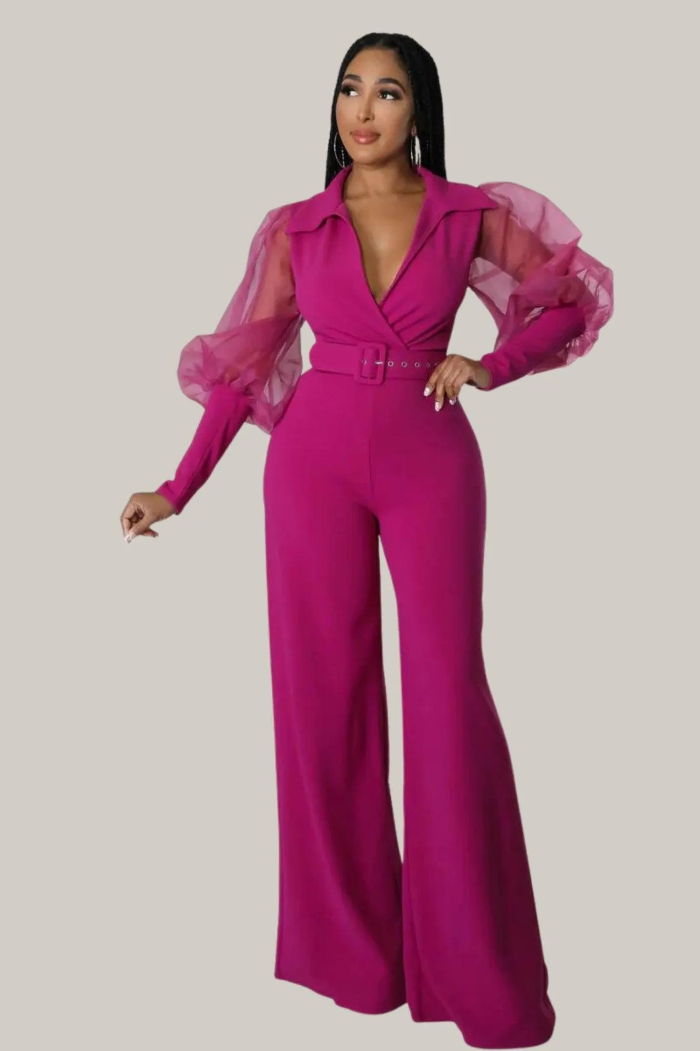 Kiana Puff Sleeves Belted Jumpsuit