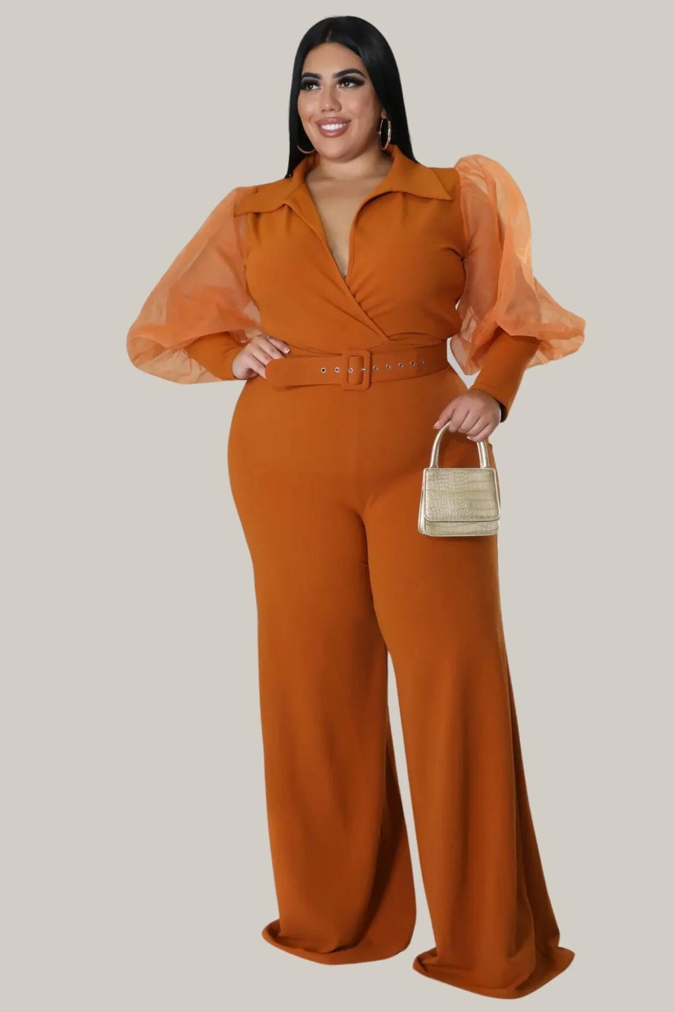 Kiana Puff Sleeves Belted Jumpsuit