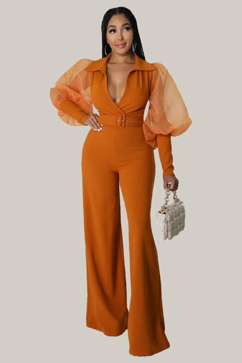 Kiana Puff Sleeves Belted Jumpsuit