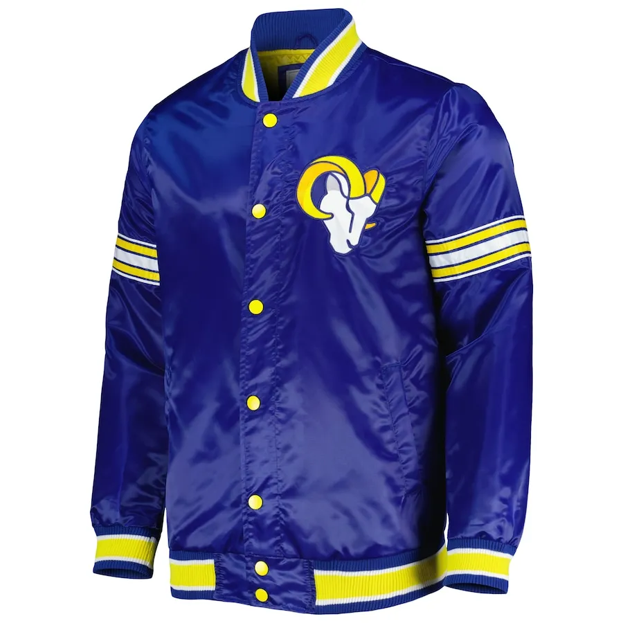 LA Rams Throwback Warm Up Pitch Blue Varsity Satin Jacket