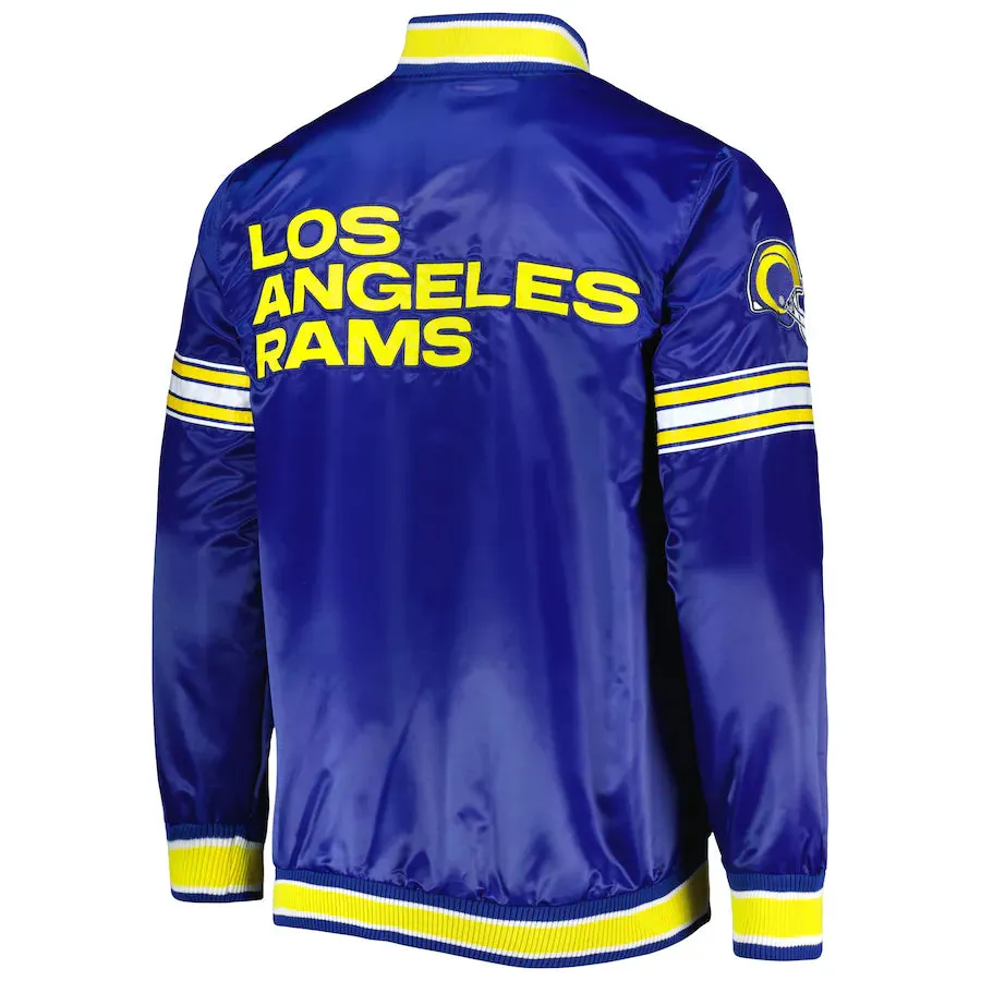 LA Rams Throwback Warm Up Pitch Blue Varsity Satin Jacket