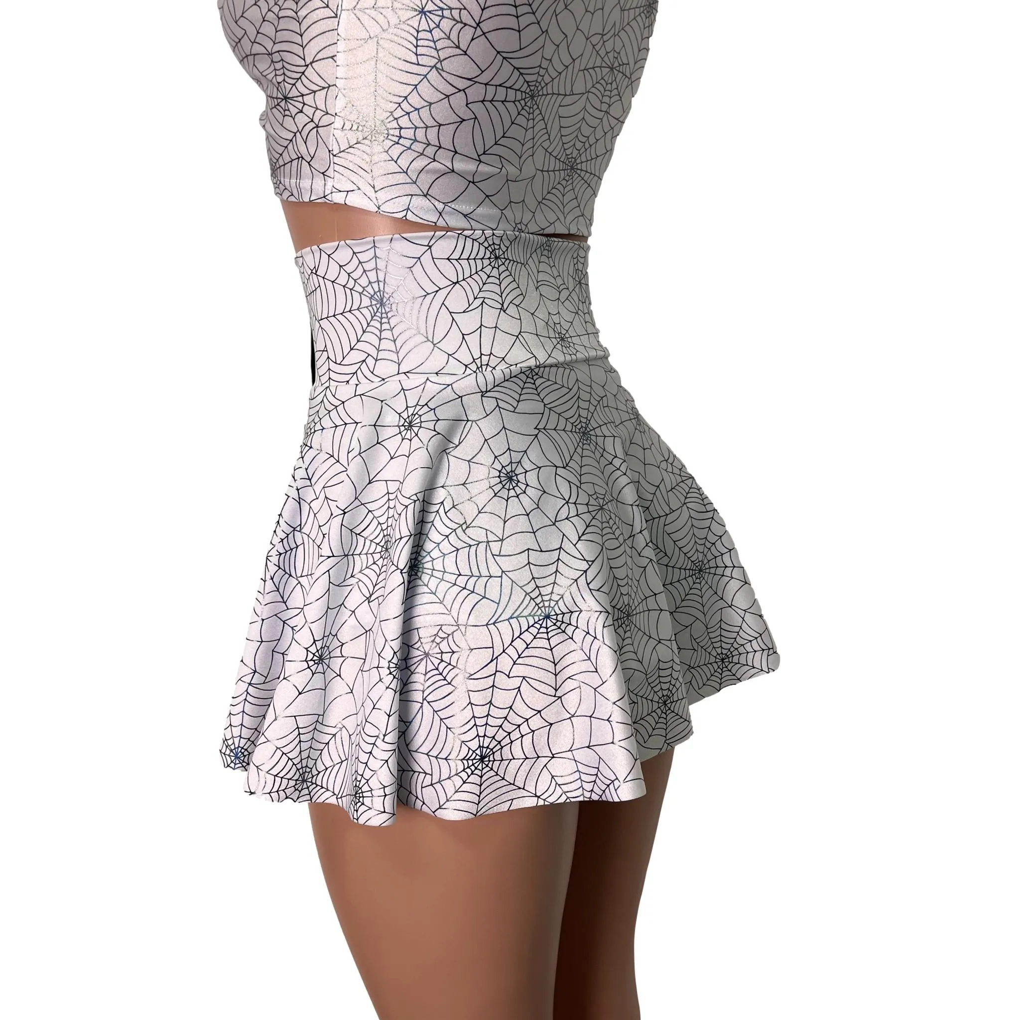 Lace-Up Corset Skirt - Holographic Spider Web