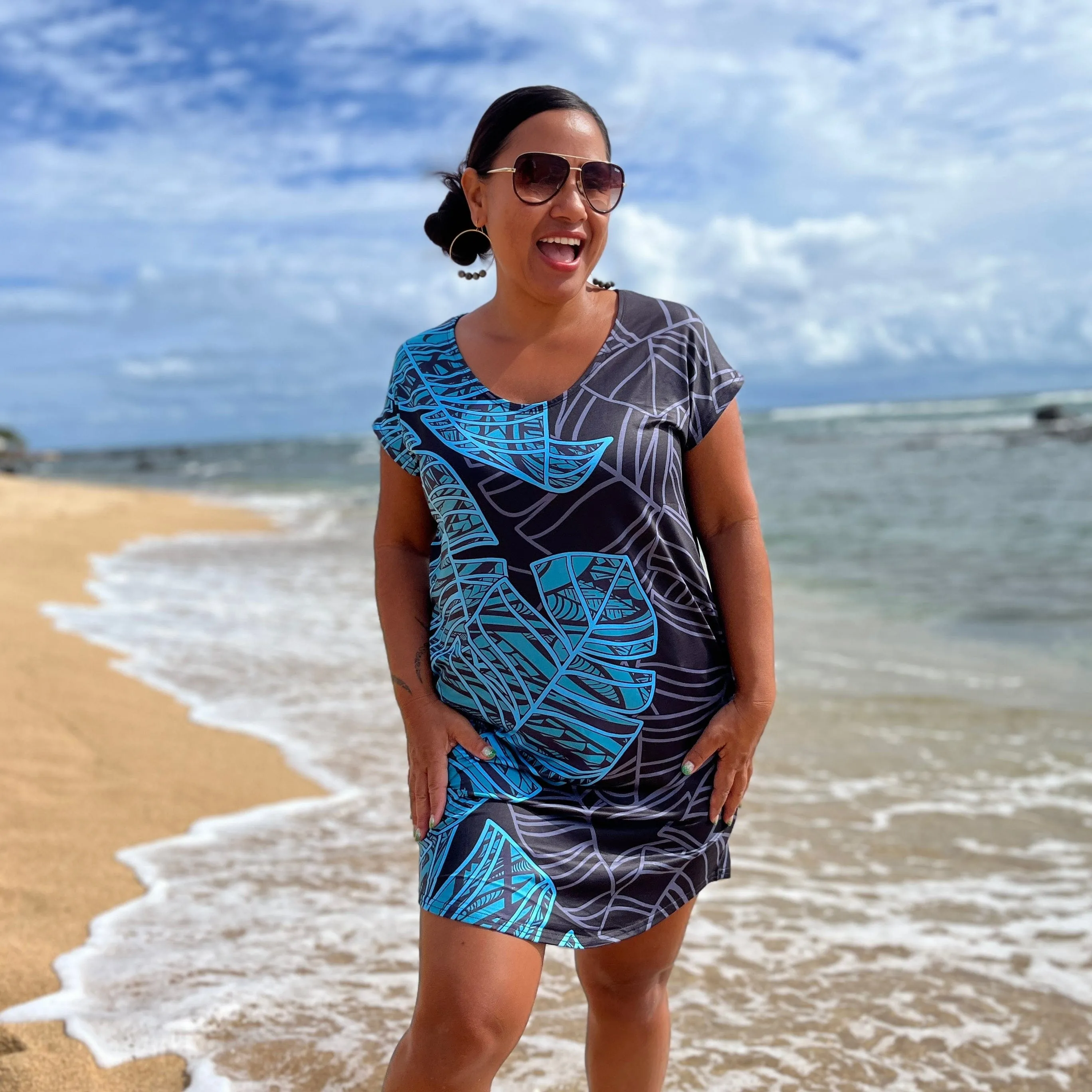 LAU CAP SLEEVE DRESS TEAL
