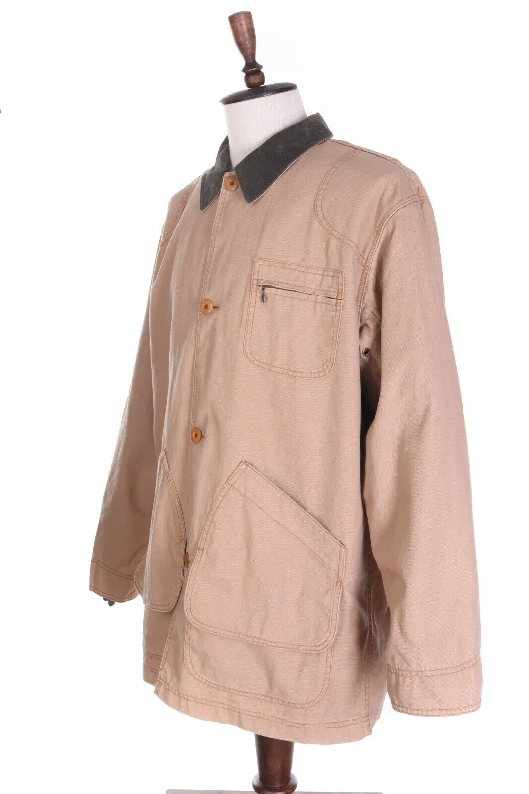 Men's LL BEAN Beige 100% Cotton Multipocket Thinsulate Field Coat Size XL Tall