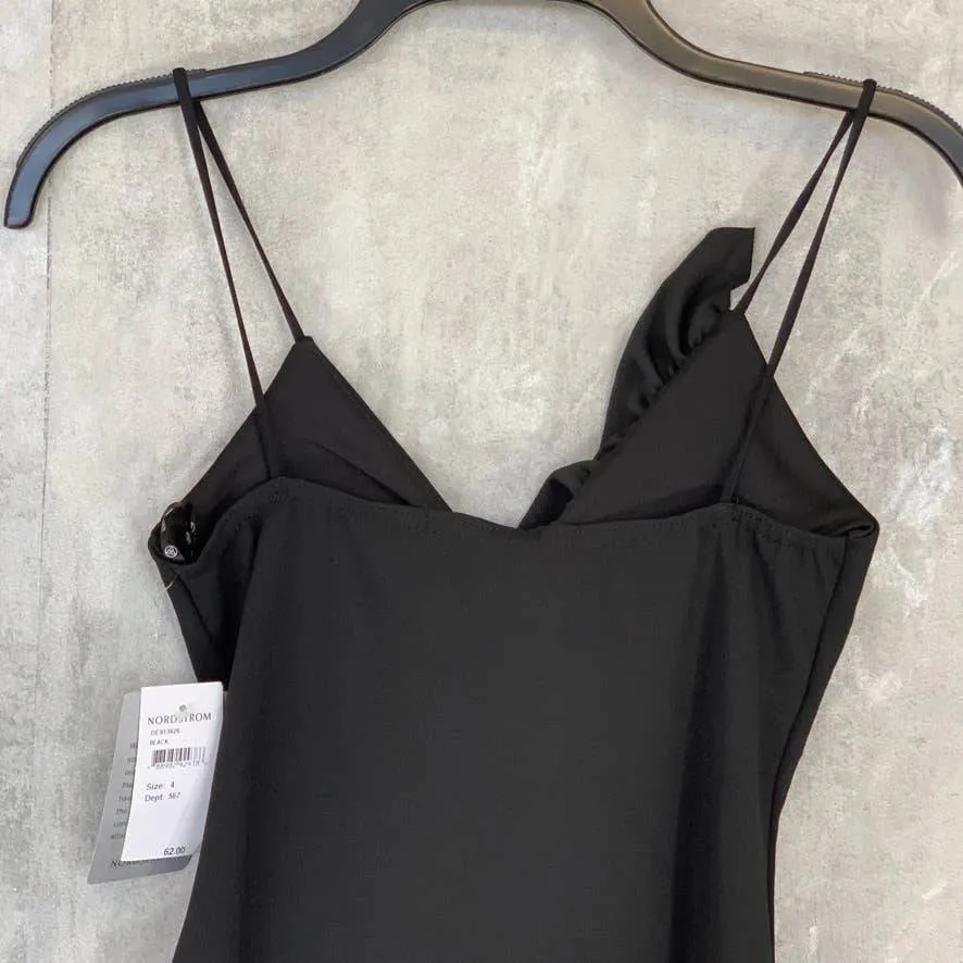 MISSGUIDED Solid Black Strappy Frill Detail Sleeveless Bodycon Mini Dress SZ 4