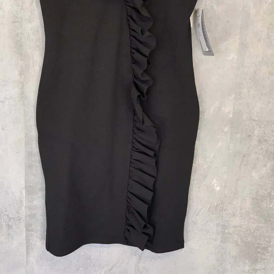 MISSGUIDED Solid Black Strappy Frill Detail Sleeveless Bodycon Mini Dress SZ 4