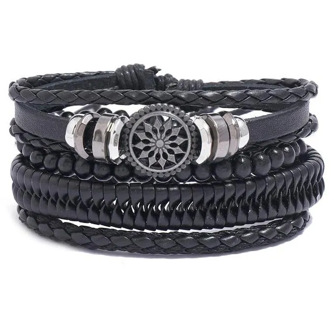 Multi - Layer Leather Bracelet Set Unisex adjustable