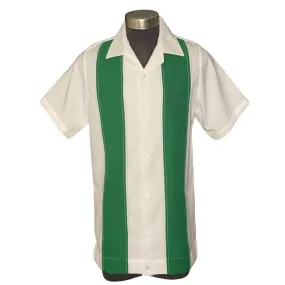 Nifty50's Bodgie Double Panel Men's Retro Bowling Shirts White/Green