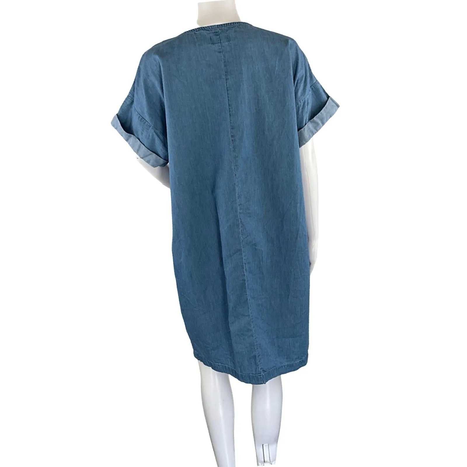 Old Navy Women’s Denim Dress Cuffed Embroidered Yoke Sz L Pre-Owned