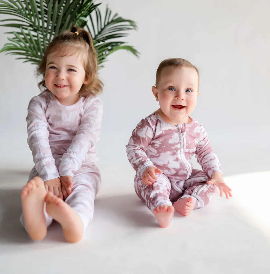 Organic Zip Romper in Berry Tie Dye
