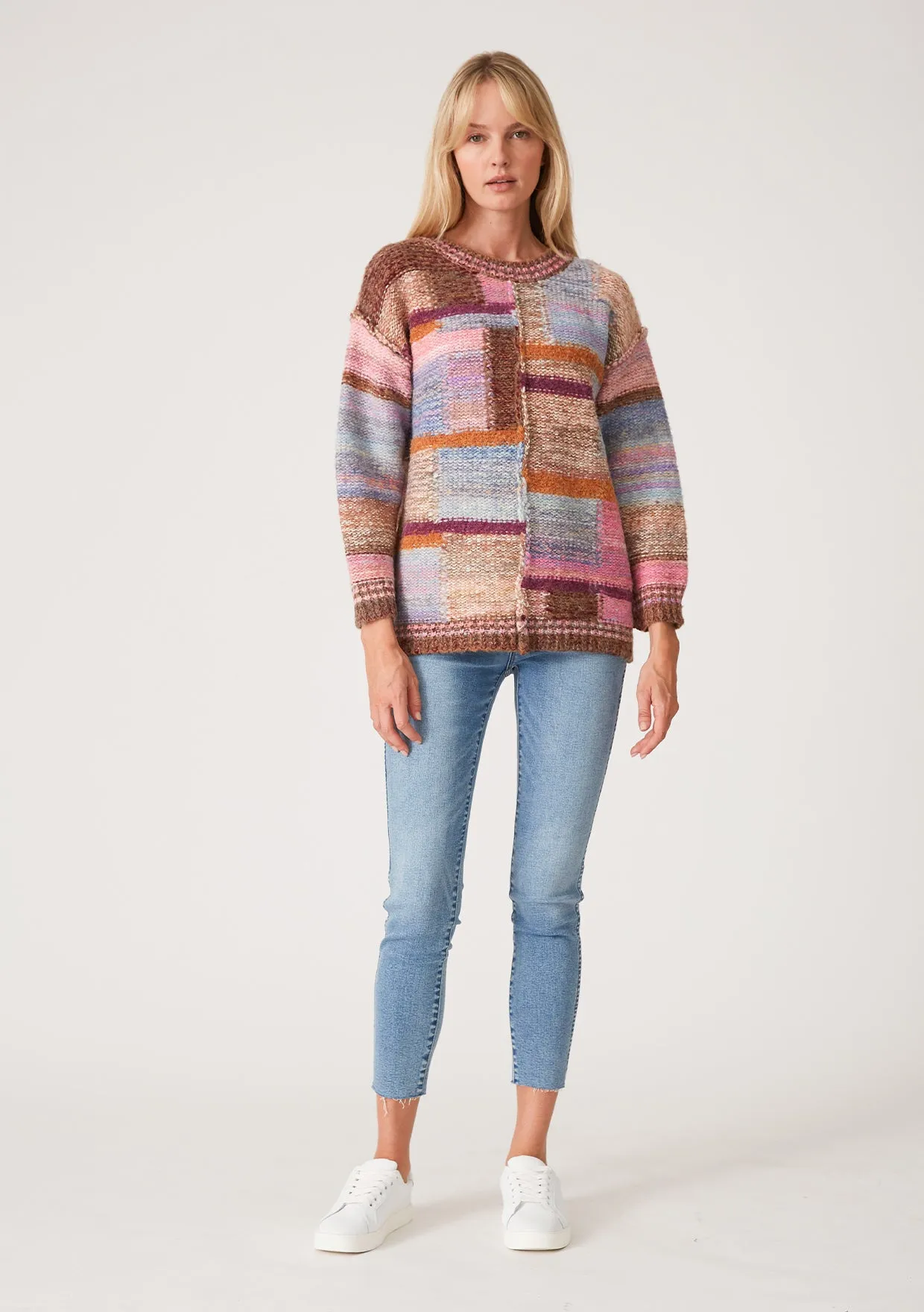 Oversized Multicolor Mixed Patchwork Pullover