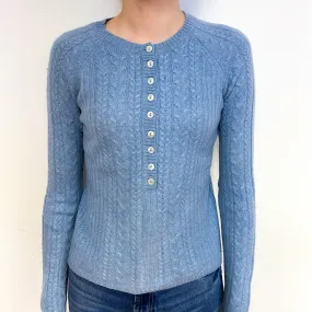 Pale Blue Cable Cashmere Crew Neck Jumper Extra Small