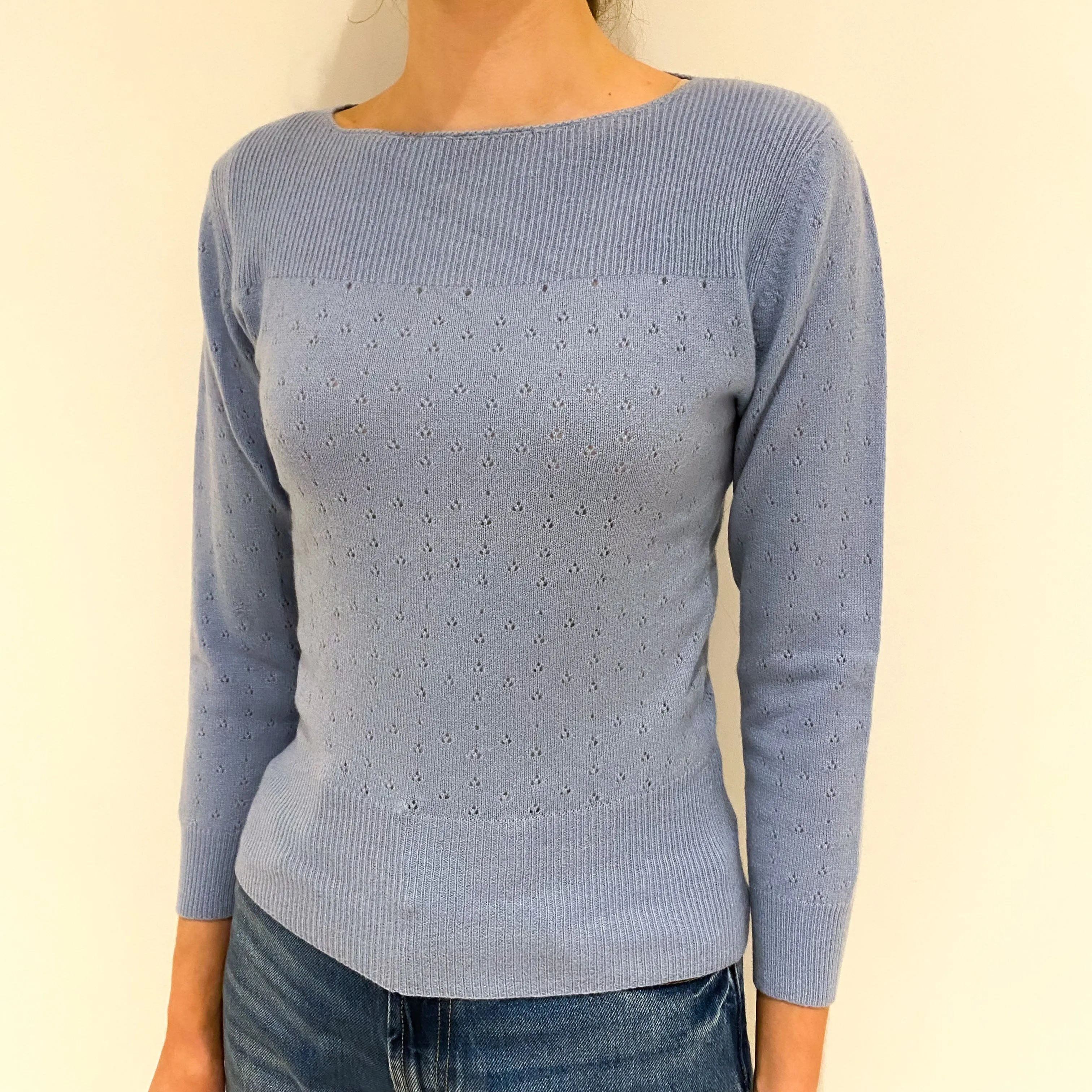 Pale Blue Cashmere Boat Neck Jumper Extra Small