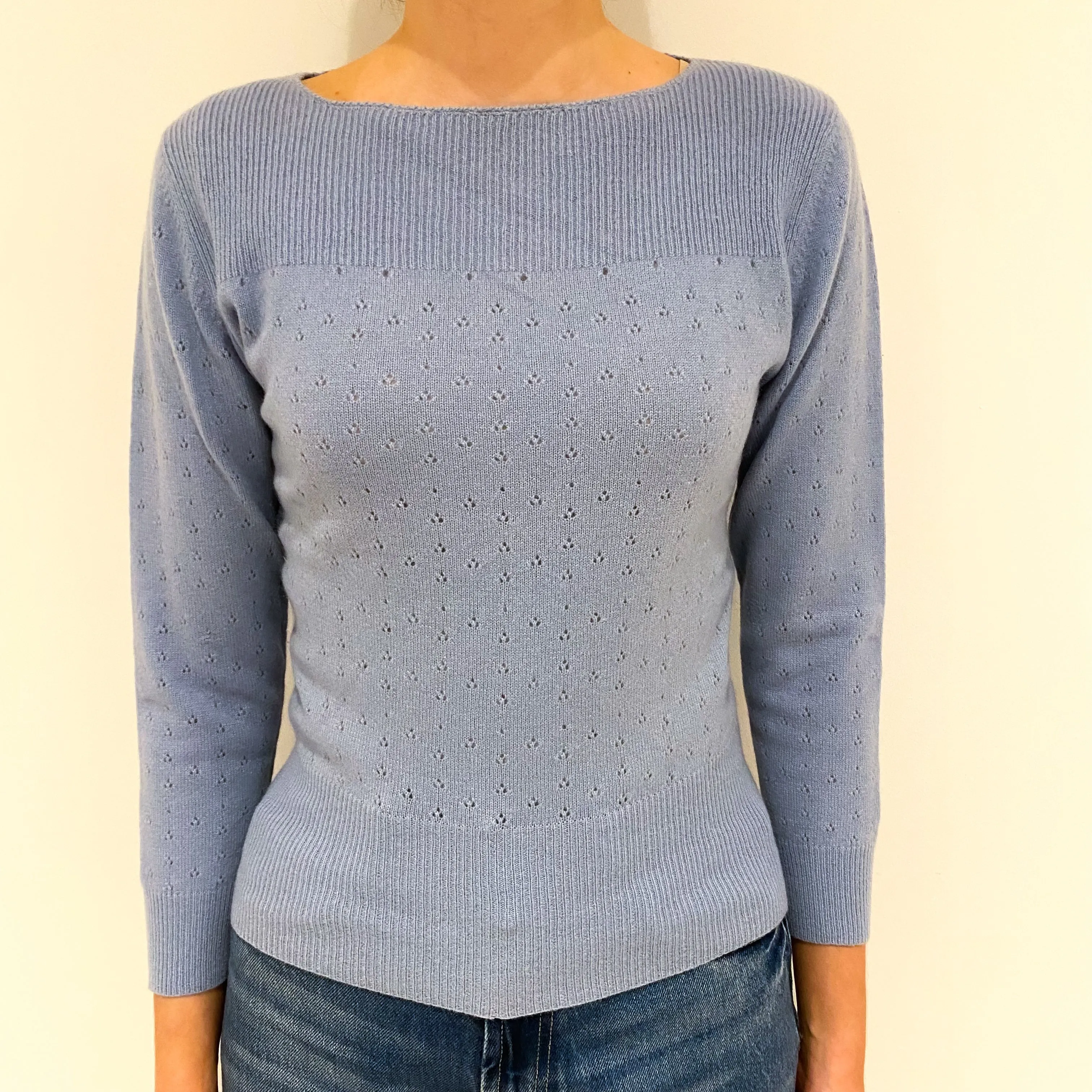 Pale Blue Cashmere Boat Neck Jumper Extra Small