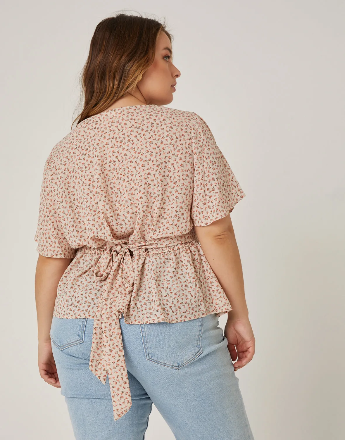 Plus Size Button Front Floral Blouse