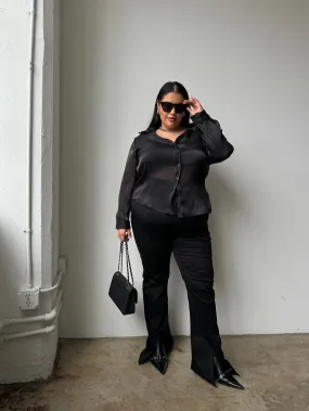 Plus Size Button Front Sheen Blouse