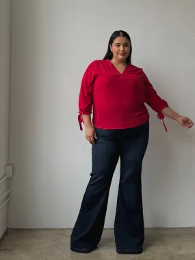 Plus Size Split Neck Flowy Blouse