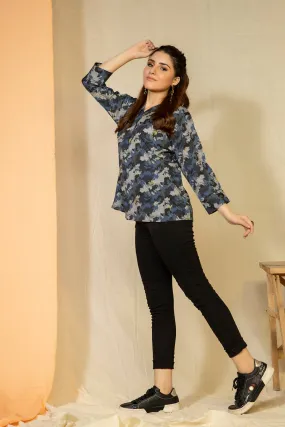Printed Lapel Collar Top - A21 - WWT0002