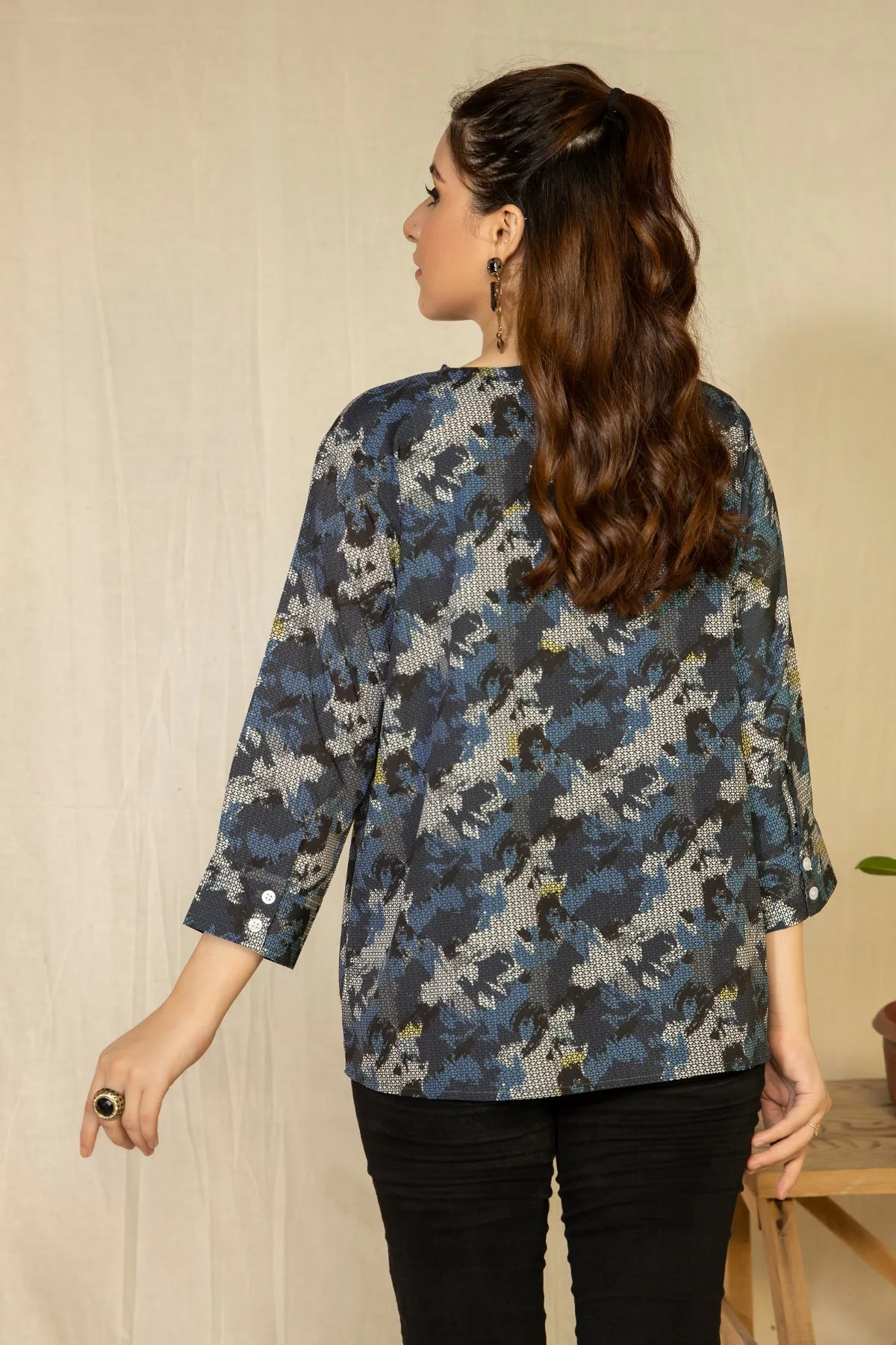 Printed Lapel Collar Top - A21 - WWT0002