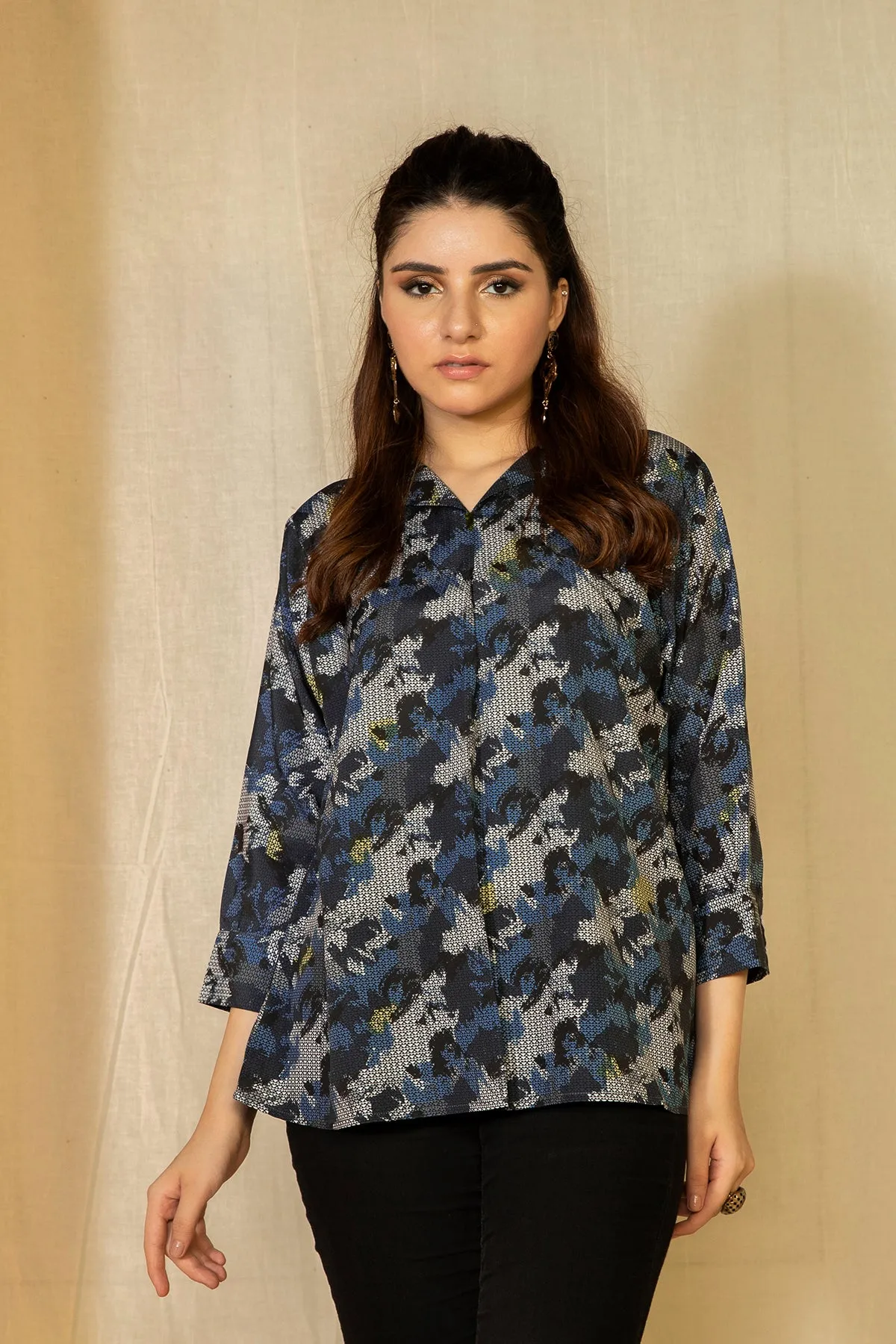 Printed Lapel Collar Top - A21 - WWT0002