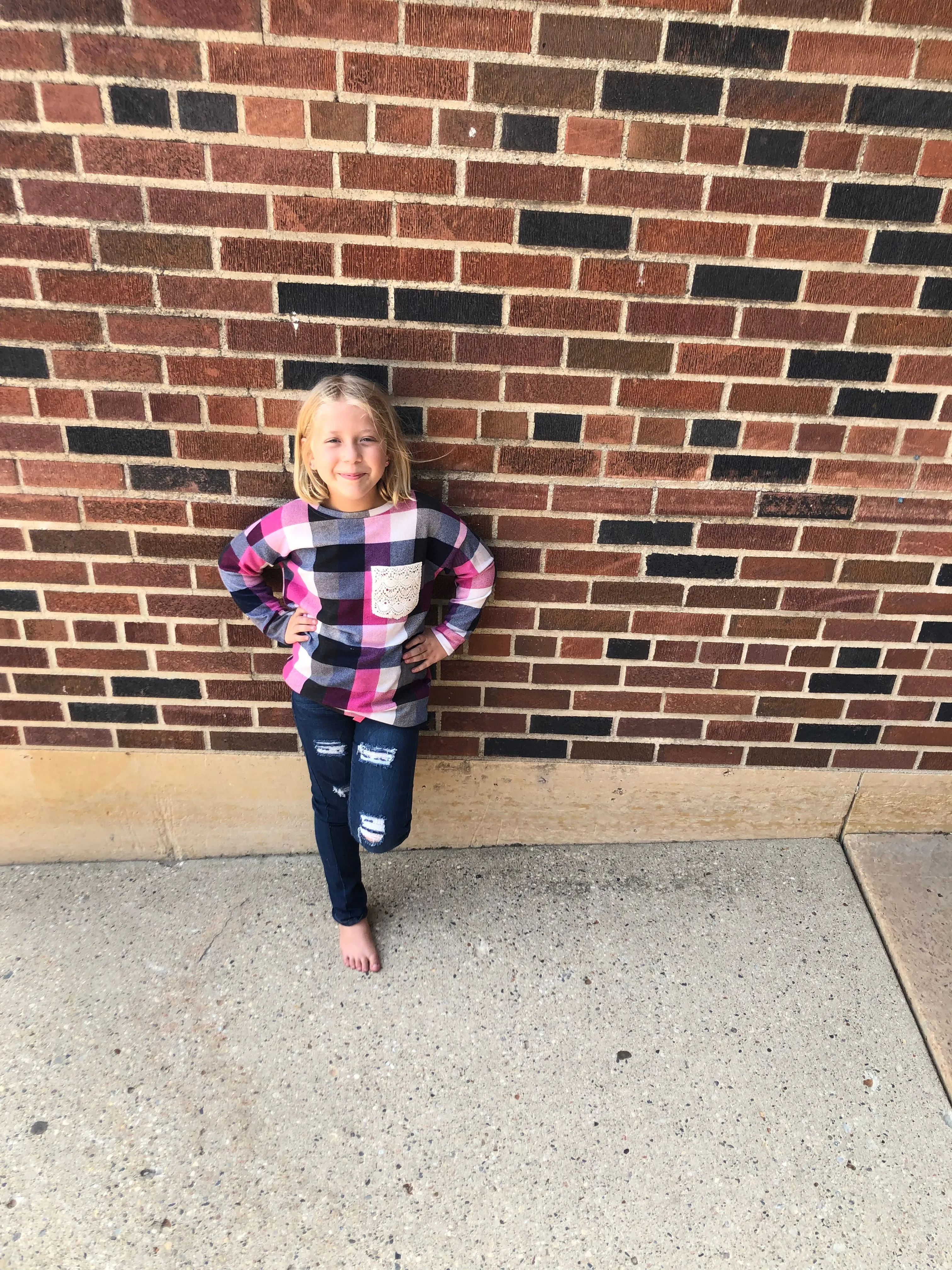 PS KATE- Pink Color Checker Trim Pocket Kids Pullover