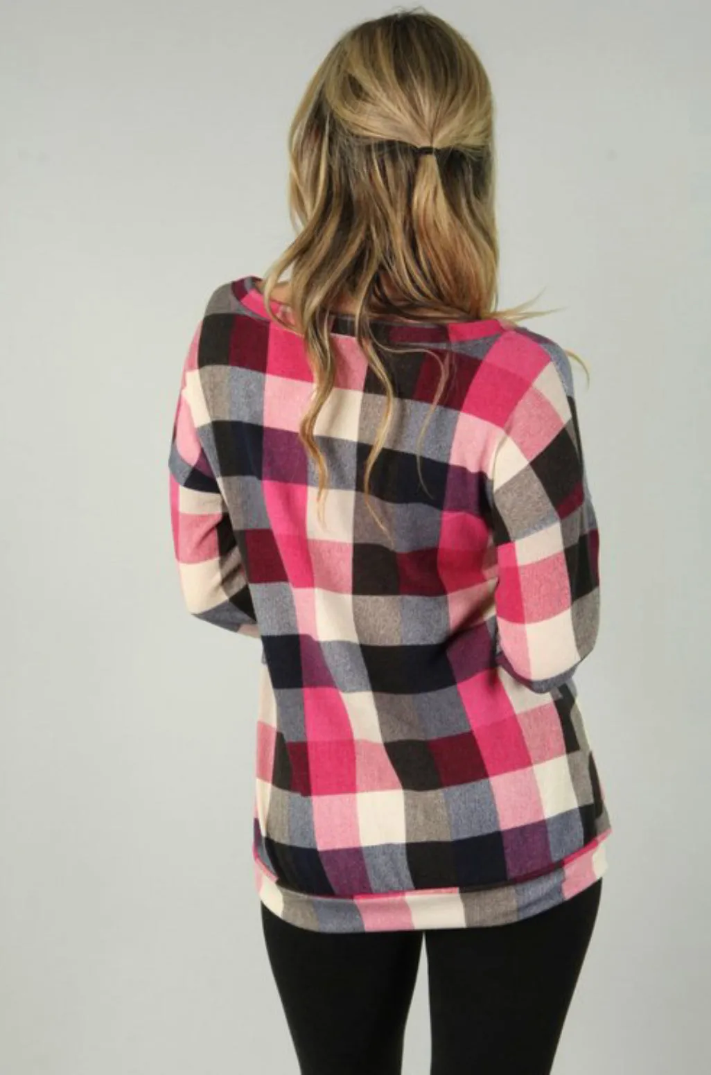 PS KATE- Pink Color Checker Trim Pocket Kids Pullover