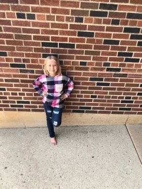 PS KATE- Pink Color Checker Trim Pocket Kids Pullover