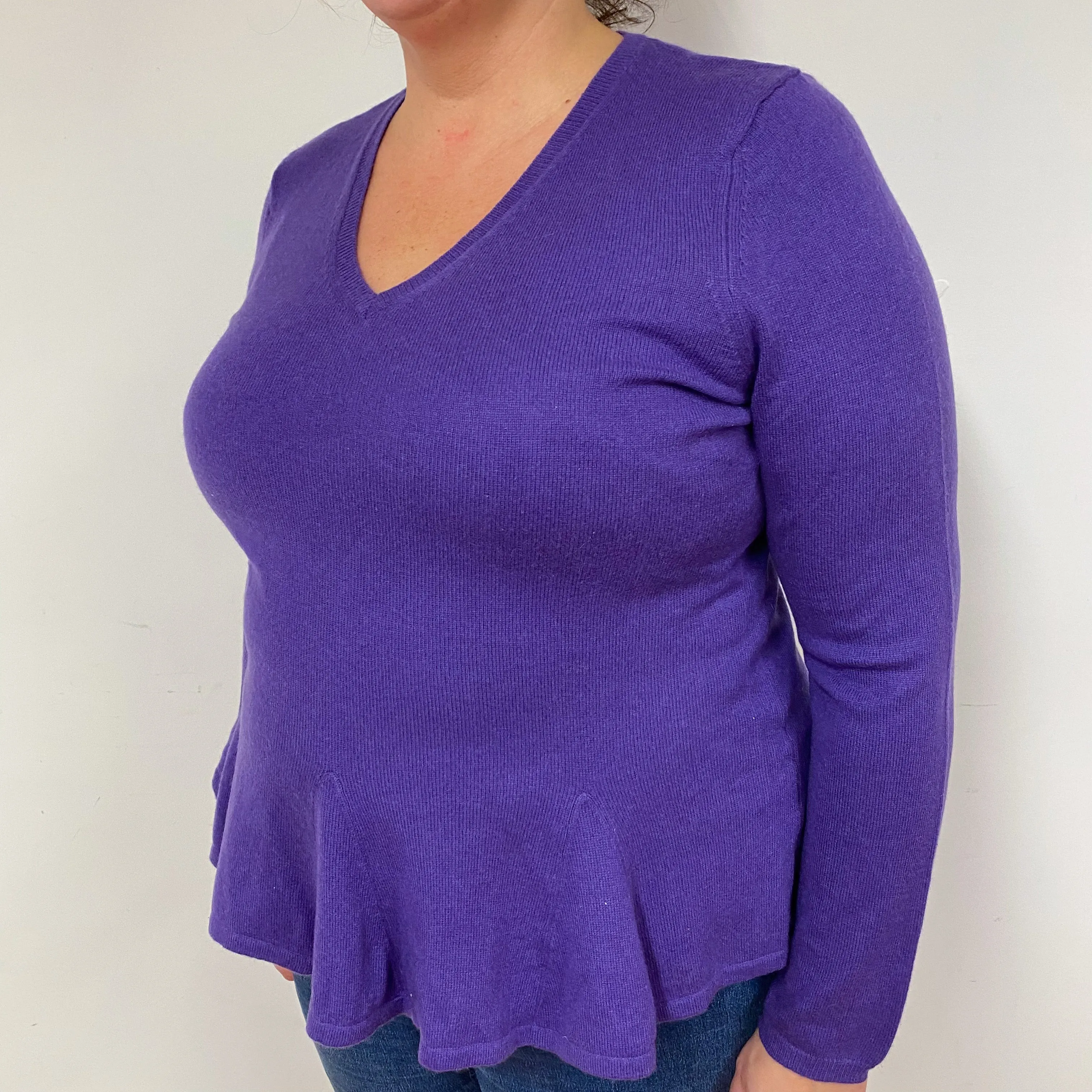 Purple Peplum Cashmere V-Neck Jumper Extra Large