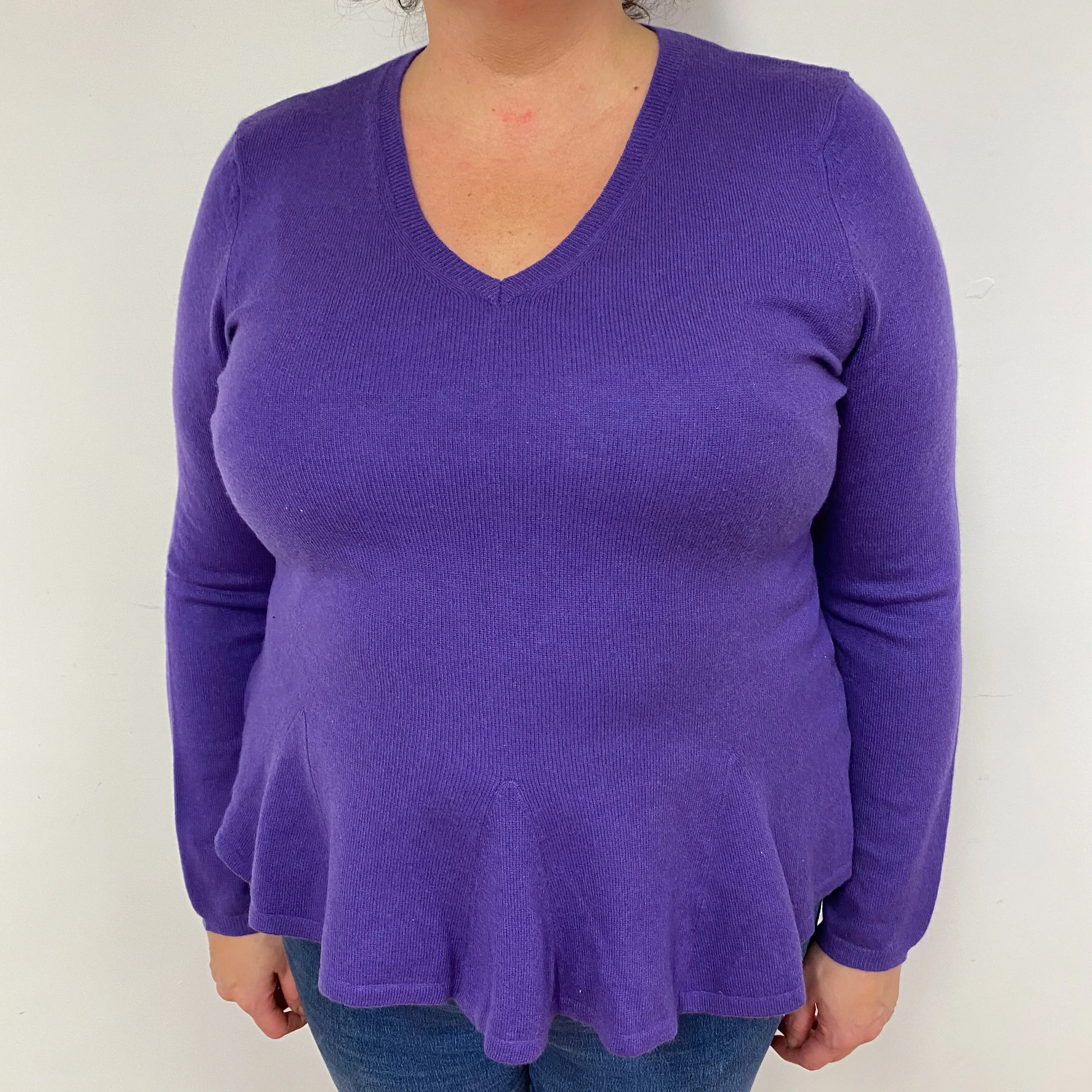 Purple Peplum Cashmere V-Neck Jumper Extra Large