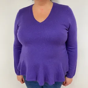 Purple Peplum Cashmere V-Neck Jumper Extra Large
