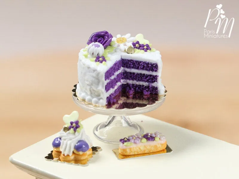 Purple Velvet Layer Cake - Miniature Food for Dollhouse in 12th scale