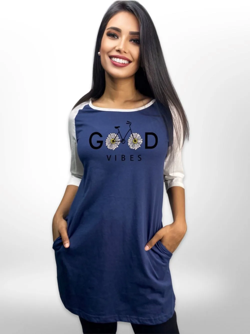 Raglan Sleeve Side Pocket Long T-shirt For Women's