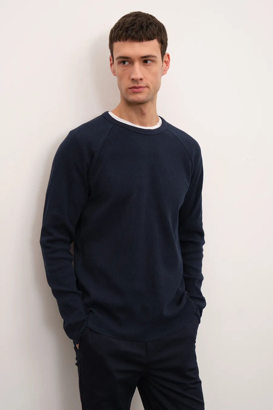 Raglan Sleeve Waffle Cotton T-shirt/Sweatshirt