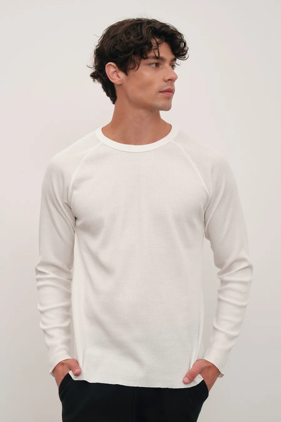 Raglan Sleeve Waffle Cotton T-shirt/Sweatshirt